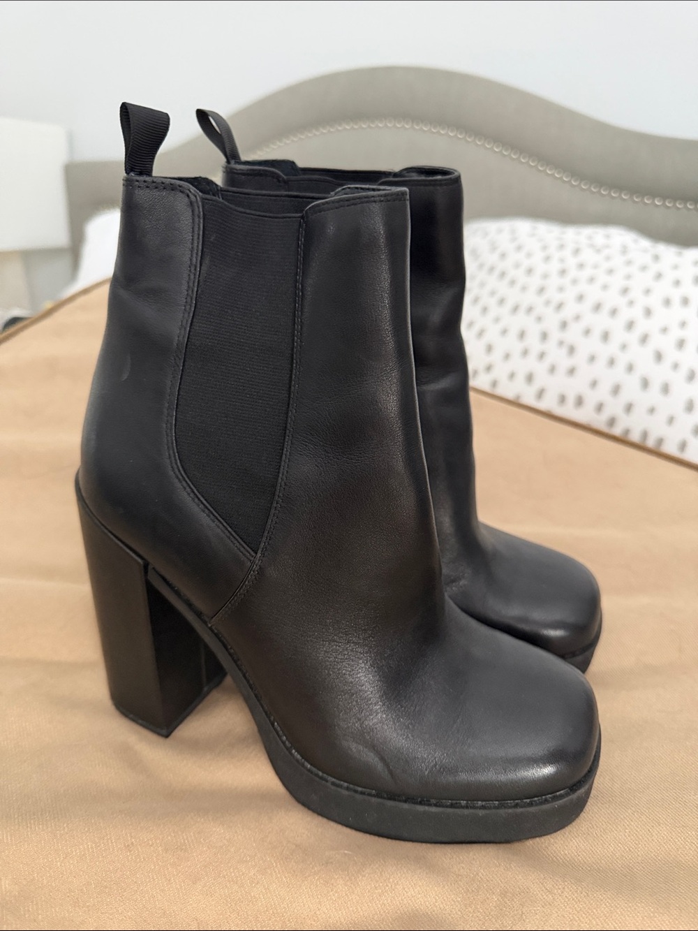 Steve Madden Black Leather Platform Chelsea Booties